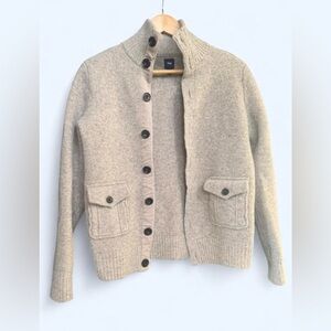 VTG GAP 100% Wool Mock Neck Cardigan Sweater Sandy Beige Pockets Academia XS